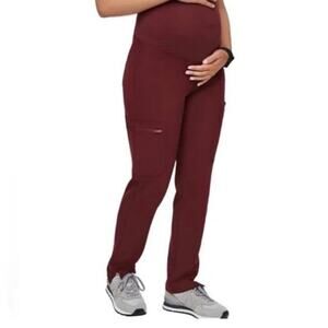NWT Figs Zamora Maternity Scrub Pants Jogger XXL Tall Burgundy Red New